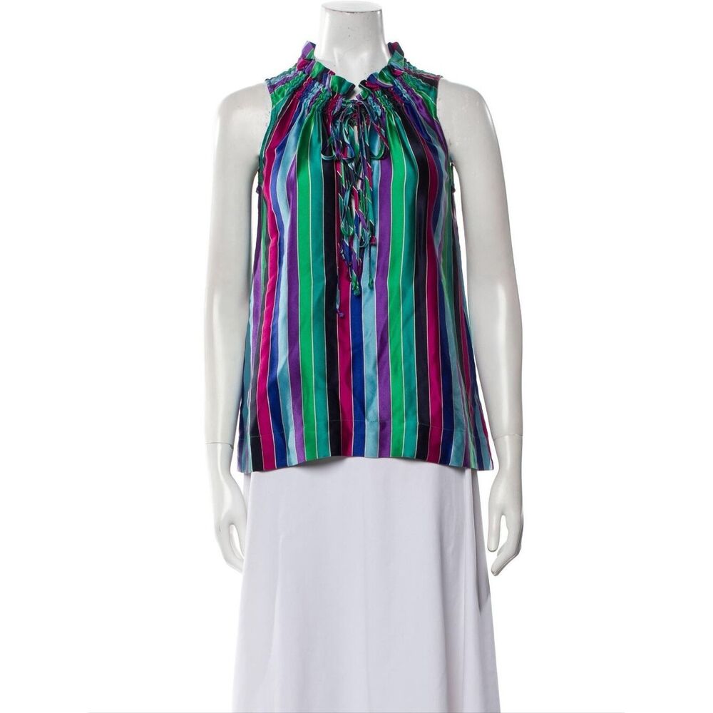 Vintage Marc Jacobs Silk Colorful Striped Tie Front Detail Sleeveless Blouse L